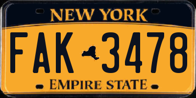 NY license plate FAK3478