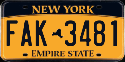 NY license plate FAK3481