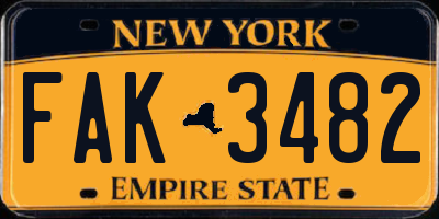 NY license plate FAK3482