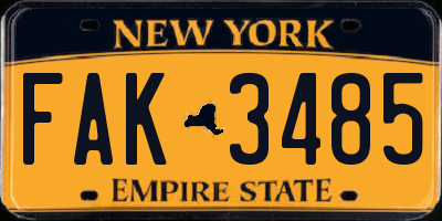 NY license plate FAK3485