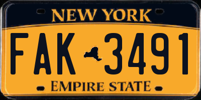 NY license plate FAK3491