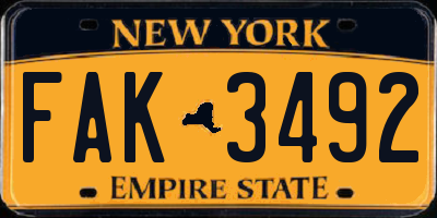 NY license plate FAK3492