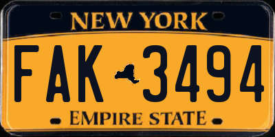 NY license plate FAK3494