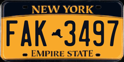 NY license plate FAK3497