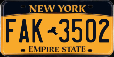 NY license plate FAK3502