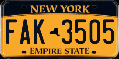 NY license plate FAK3505