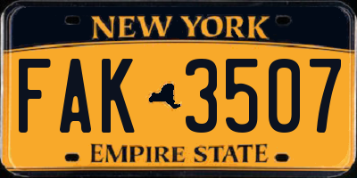 NY license plate FAK3507