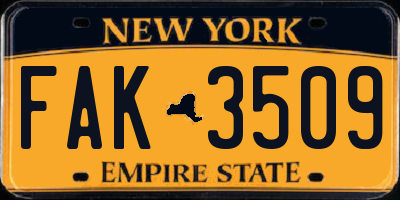 NY license plate FAK3509