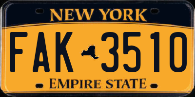 NY license plate FAK3510