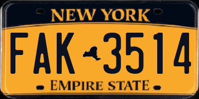 NY license plate FAK3514