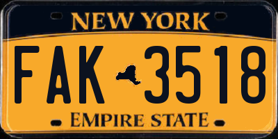 NY license plate FAK3518