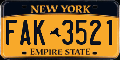 NY license plate FAK3521