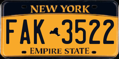 NY license plate FAK3522