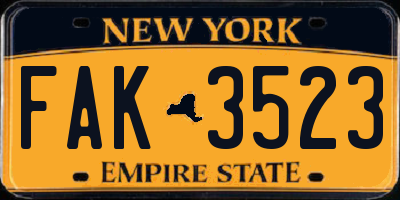 NY license plate FAK3523