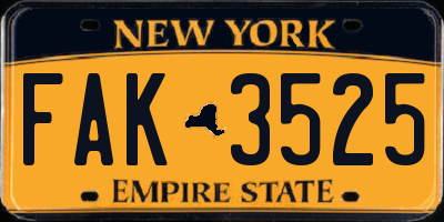 NY license plate FAK3525