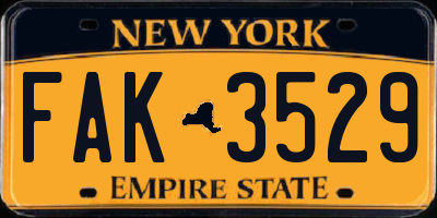 NY license plate FAK3529