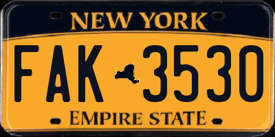 NY license plate FAK3530