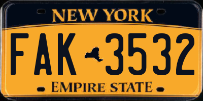 NY license plate FAK3532