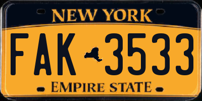 NY license plate FAK3533