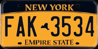 NY license plate FAK3534