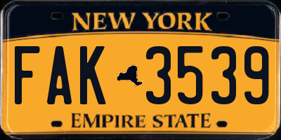 NY license plate FAK3539