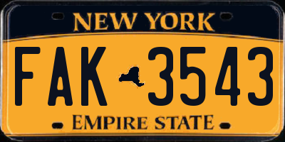 NY license plate FAK3543