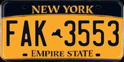 NY license plate FAK3553