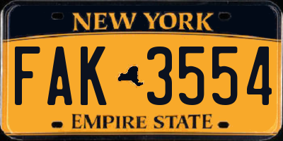 NY license plate FAK3554