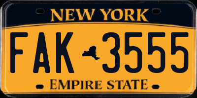 NY license plate FAK3555