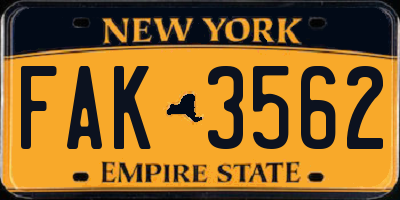 NY license plate FAK3562