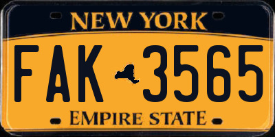 NY license plate FAK3565