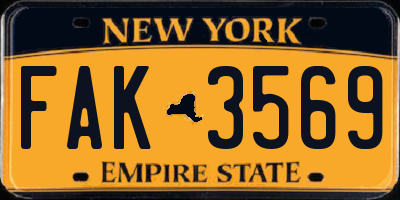 NY license plate FAK3569