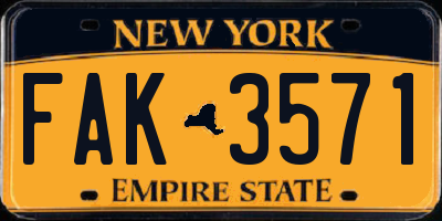 NY license plate FAK3571