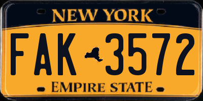 NY license plate FAK3572