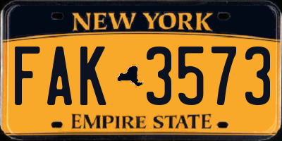 NY license plate FAK3573