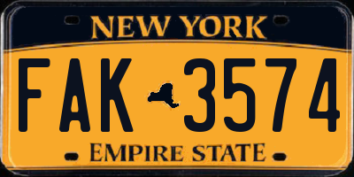 NY license plate FAK3574