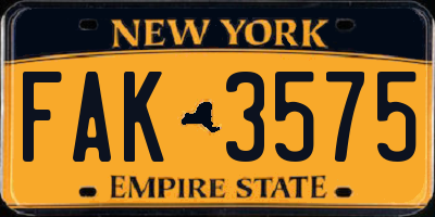 NY license plate FAK3575