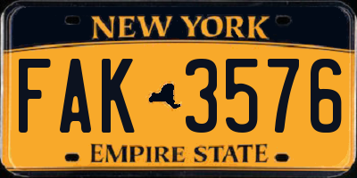 NY license plate FAK3576