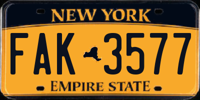 NY license plate FAK3577