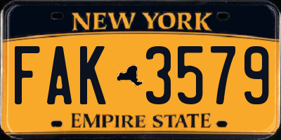 NY license plate FAK3579