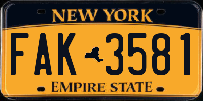 NY license plate FAK3581