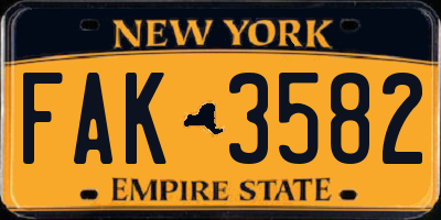 NY license plate FAK3582