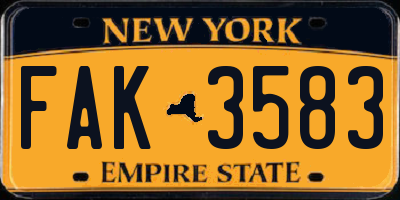 NY license plate FAK3583