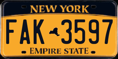 NY license plate FAK3597