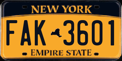 NY license plate FAK3601