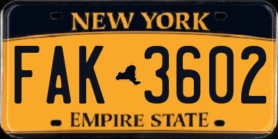 NY license plate FAK3602