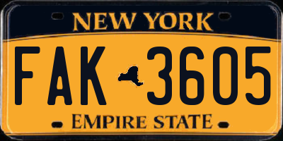 NY license plate FAK3605