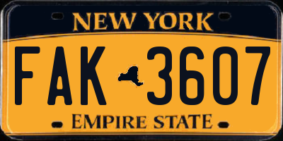 NY license plate FAK3607