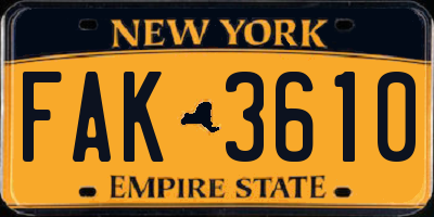 NY license plate FAK3610