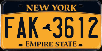 NY license plate FAK3612